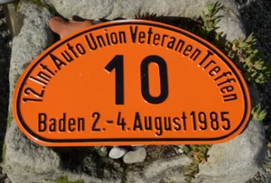 VINTAGE METALL AUTO AUTO RALLYE SCHILD # AUTO UNION RALLY BADEN 1985 NR. 10 - Bild 1 von 2