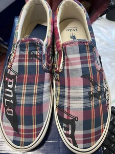 POLO RALPH LAUREN KEATON MATRAS SLIP-ON MEN SNEAKERS PLAID OVERPRINT SIZE 11D - Picture 1 of 4