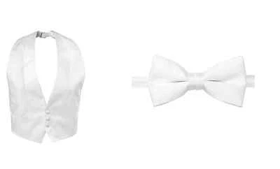New Mens White Satin Low Cut Tuxedo Vest Tie Open Back 2XL Coat 50 52 54 56 58 - Image 1 of 2