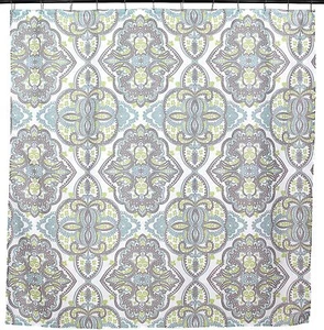 Muted Brown Blue Green Fabric Shower Curtain: Modern Paisley Damask Design - Picture 1 of 3