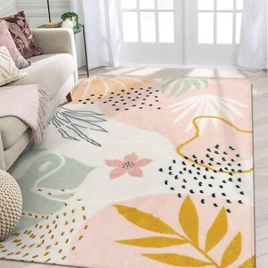 Pink Living Room Rug - Washable Non-Slip, Cute and Soft Kids Bed Rugs - Picture 1 of 8