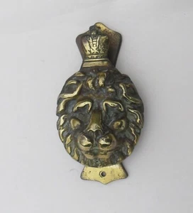 Antique Brass Lion Head wearing Crown Door Knocker with Strike Plate - 12.5cm - Picture 1 of 10