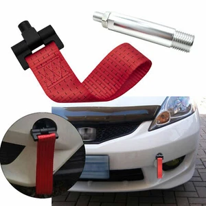 Sport Racing Aluminum Tow Hook Adapter w/Red Strap For Honda FIT 2015 2016 17 18 - Bild 1 von 9