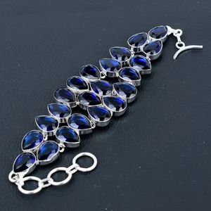 Blue Tanzanite Gemstone Bracelet Handmade 925 Sterling Silver Jewelry  Sz-7-8" - Picture 1 of 5