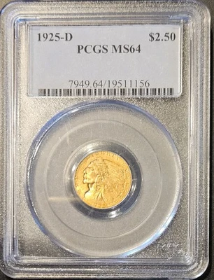 1925-D MS64 $2.50 Indian Head Quarter Eagle Gold Coin * PCGS  - Image 1 of 3