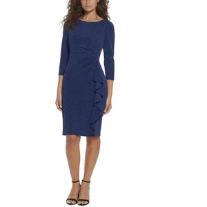 Jessica Howard Women's Knee Length Sheath Dress Ruched Solid 3/4 Sleeve  A2330 - Picture 1 of 20