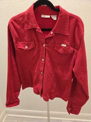 Monroe & Main Red Denim Jacket Womens L Y2K 90s Stretch Trucker Vintage Denim - Image 1 of 4