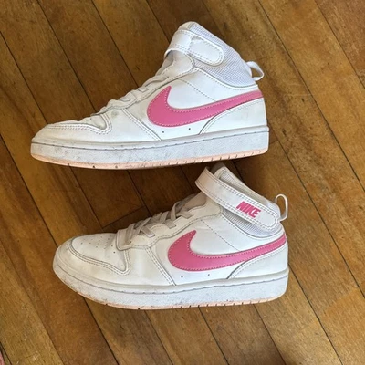 Nike-Girl's Court Borough Mid 2 white and pink high-top sneakers size 3 youth  - Image 1 of 4