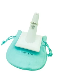 Please Return To Tiffany & Co. Silver Mini Dangle Heart Padlock Ring Size 5 - Picture 1 of 5