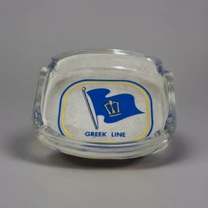 Vintage Advertising GREEK LINE Cruise Line Shipping Boat Glass Ashtray Retro - Picture 1 of 5