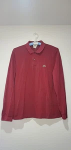 LACOSTE Herren Poloshirt Langarm Baumwolle Größe 6 (XL) rot/bordeaux - Bild 1 von 15
