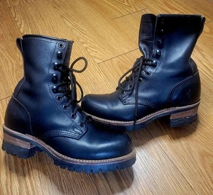 Frye Logger Combat Black Leather Lace Up Boots Women’s Size 7.5 - Picture 1 of 22