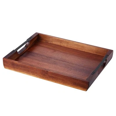 Serving Tray 17x12.2 Inch Acacia Food Serving Table Laptop Desk with Handles - Image 1 of 4