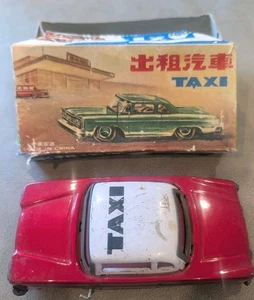 1960s China Tin Friction Red Toy Car Taxi in Original Box MF-713 Ford Fairlane - Picture 1 of 10