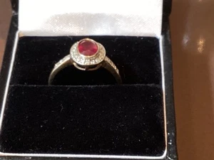 9ct Yellow Gold Oval Ruby & Diamond type Cluster Ring with Diamond Set Shoulders - Picture 1 of 24