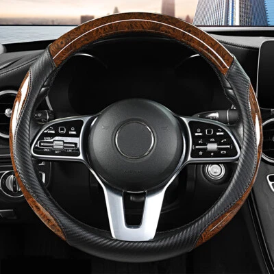 For Mercedes-Benz C E S Class GLA GLC GLE 15" Steering Wheel Cover Wood Grain US - Image 1 of 4