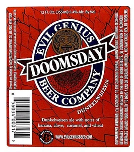 Evil Genius Beer Co di Cooperstown Brewing DOOMSDAY etichetta birra NY 12 oz - Foto 1 di 1