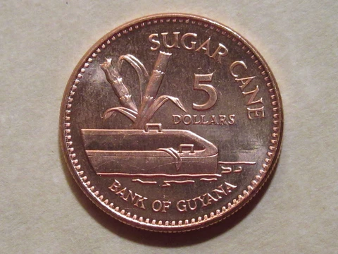 2005 Guyana coin 5 dollar  SUGAR CANE unc Beauty   F.A.O. issue Cover