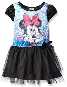 Disney Girls' Minnie Wonderland Penne Dress, Black, Size 3 - Picture 1 of 2