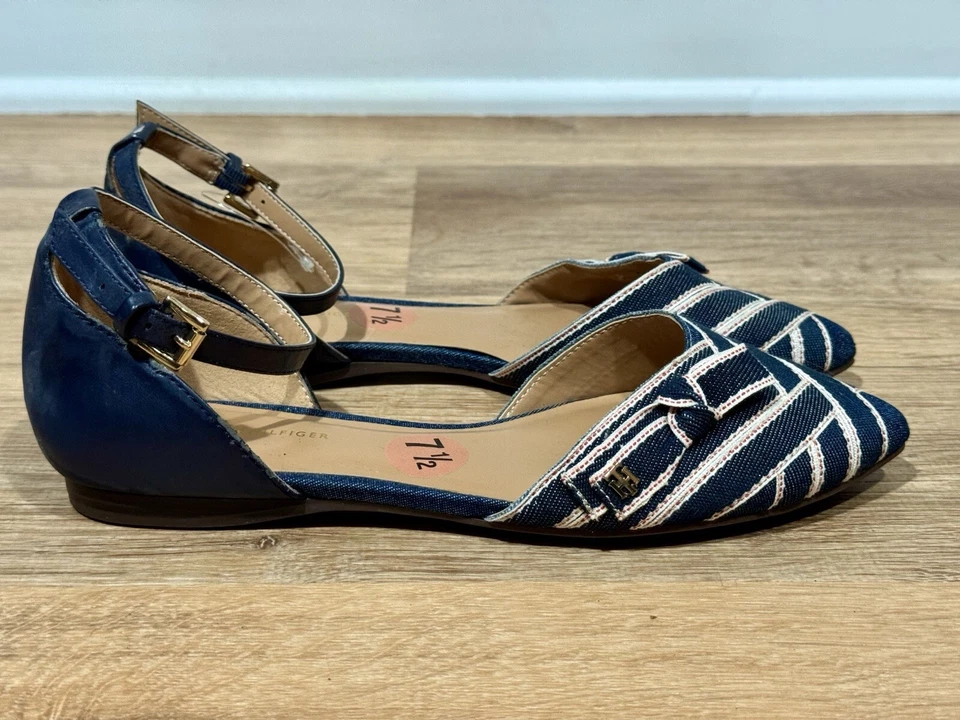 NOVO TOMMY HILFILGIER NANCEE D'ORSAY SAPATILHA DE LONA LISTRADA TAMANHO 7.5 - Imagem 1 de 4