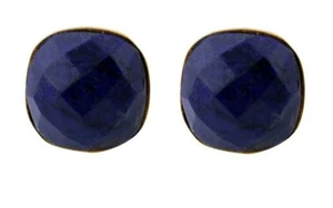 New Handmade Lapis Lazuli Cushion Cut 18k Gold Plated on Silver Stud Earrings - Picture 1 of 2