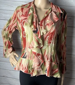 Michele Michelle Petite Bluse Petite Medium hellbraun rosa Blumen Rüschen Bauerntop - Bild 1 von 10
