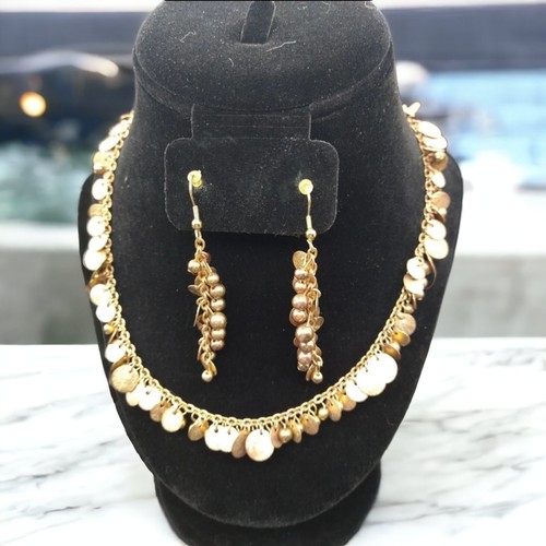 VETEMENTS Collana Moda Pendoli A Forma Moneta Ottone e Perline con Orecchini a Goccia Abbinati