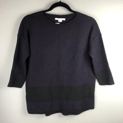 Suéter Duffy Mujer Talla XS Negro Púrpura Oscuro Bloque Lana Cachemira Algodón *Nuevo Foto 1 de 4