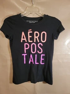 T-shirt Aeropostale donna taglia media nera pastello paillettes manica corta casual - Foto 1 di 8