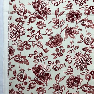 Braemore Design 4 Yards x 56” Screen Print USA Red Cream Floral Fabric - Image 1 of 4