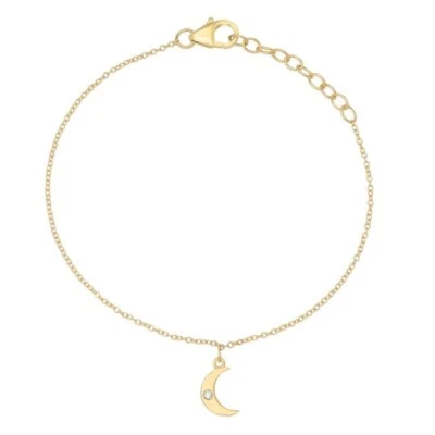 Pure 10K Yellow Gold With Lab-Created CVD Diamond Half Moon Bracelet For Women's - Image 1 of 4
