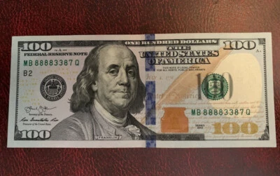 2013 $100 Dollar Bill Note Fancy Serial Number Rare 5 Of A Kind LUCKY 8s - Image 1 of 3