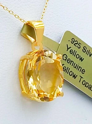 GENUINE 5.25 Cts YELLOW TOPAZ PENDANT NECKLACE .925 SILVER (Yellow finish) -NWT - Image 1 of 4