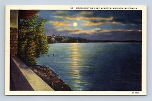 Moonlight- Lake Mendota Madison Wisconsin Postcard Unposted - Picture 1 of 2