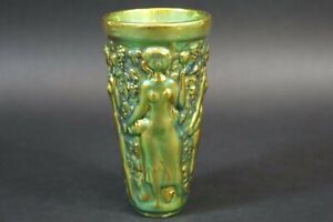Art Deco Vase Keramik glasiert irisierend Frauendekor 1930er Jahre (CV517)