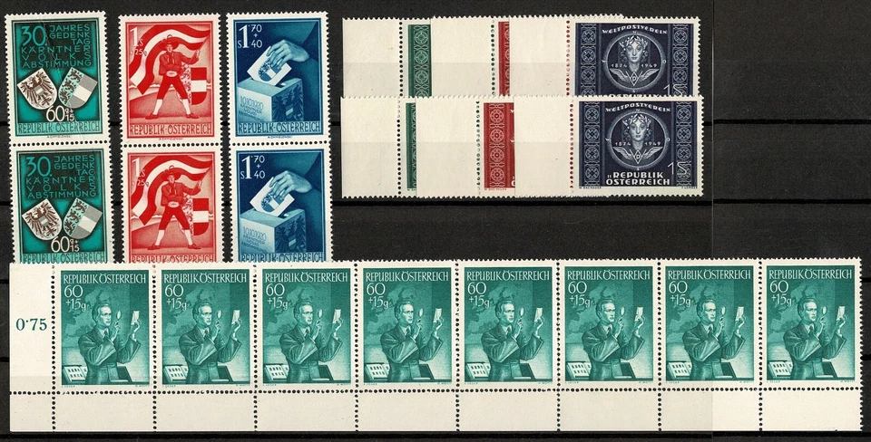 Austrian 1914-50 Stamp Lot Carinthian Plebiscite, UP Pairs, Strips, Margins MNH - Image 1 of 1