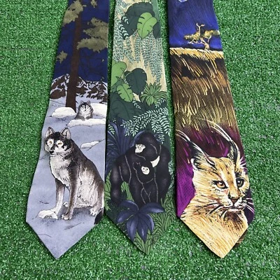 World Wildlife Fund Lote de 3 Corbatas Lince Caracal Gris Lobos Gorila de Montaña Foto 1 de 4