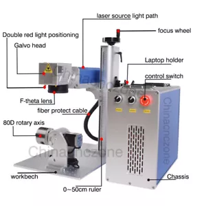 Macchina marcatura laser fibra 30 W asse rotante per acciaio metallo 300*300 mm US STOCK - Foto 1 di 11