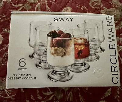 Juego de 6 mini cordiales de postre SWAY Circle Ware 6 oz vaso de postre pequeño, NUEVO Foto 1 de 4