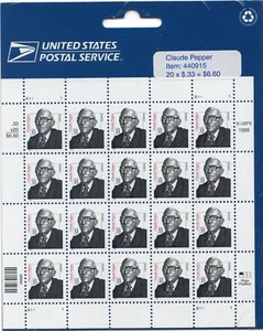 Scott #3426 Claude Pepper (Senator) Sheet of 20 Stamps - Sealed - Picture 1 of 3