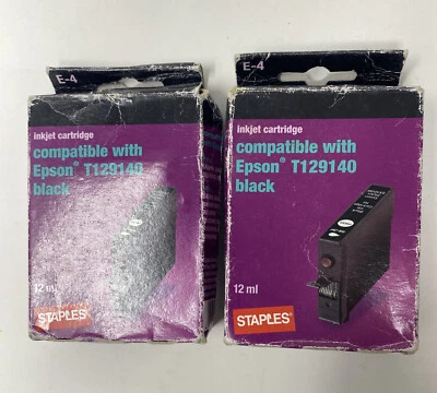 Staples Epson compatible Ink Cartridge  T129140 BLACK  E-4 12ML New/Sealed X2 - Image 1 of 4