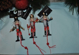 NEW Christmas Shoppe s/3 Wooden Nutcracker Ornament Toy Pull String Puppet 5" #2 - Picture 1 of 3