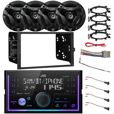 JVC 2DIN Bluetooth USB Receiver, 4x 6.5" 300W Car Speakers, 95-Up GM Install Kit - Imagem 1 de 4