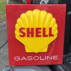 Vintage SHELL Oil Gas Pump Plate Sign Embossed 12" X 11" Hard Plastic - Picture 1 of 16