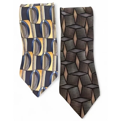 VTG Cocktail Collection Beer Silk Neck Ties Blue Yellow Gray Artsy Abstract Gift - Image 1 of 4