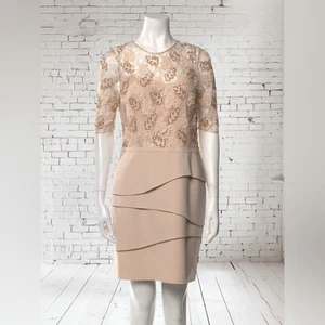 Teri Jon Lace Beaded Top & Tiered Bottom Dress - Picture 1 of 7