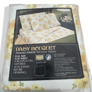 Vintage 1974 Sears Daisy Bouquet Yellow Full Size Flat Sheet New Old Stock - Picture 1 of 5