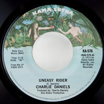 1973 THE CHARLIE DANIELS BAND Uneasy Rider 45 7" COUNTRY ROCK Record Kama Sutra - Image 1 of 4