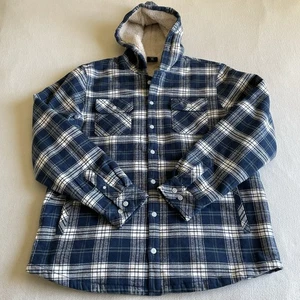 Rip Curl Shores Men Size XXL Sherpa Lined Hooded Flannel Shirt Jacket Blue - Picture 1 of 14