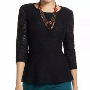 Moulinette Soeurs Anthro black lace peplum top size 2 mobwife classiccore  - Picture 1 of 8
